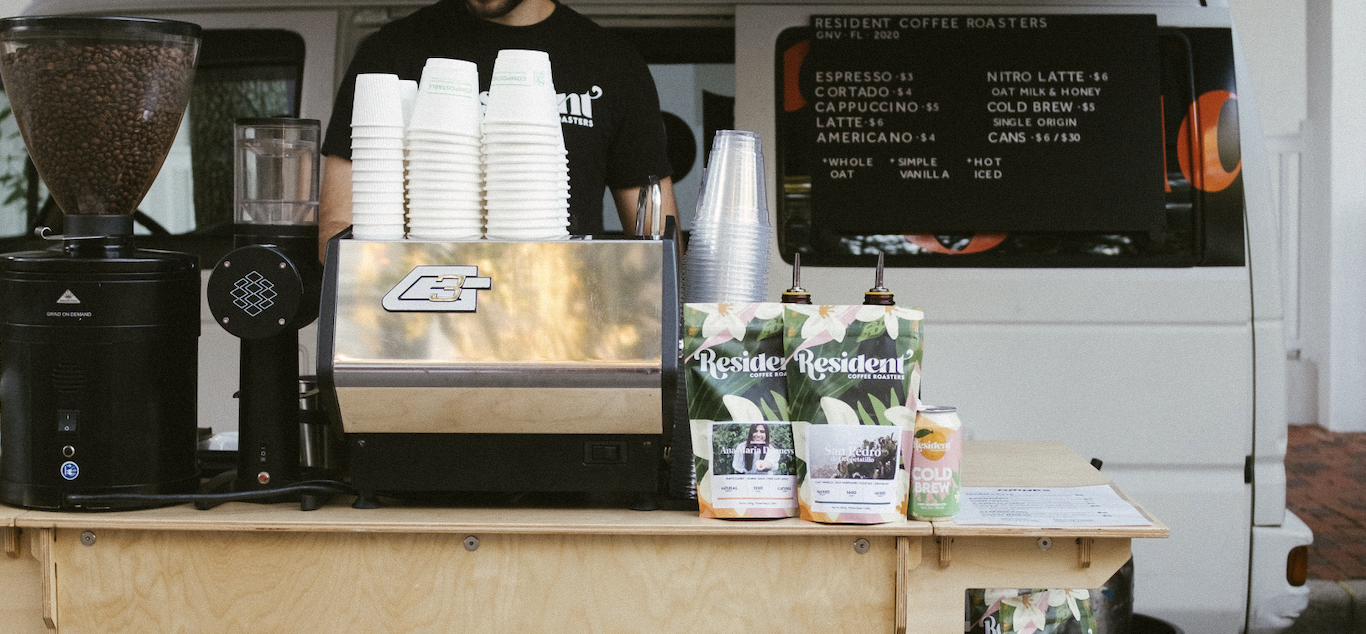 Resident Coffee Roasters coffee cart with a GS3 and 2 grinders on bar